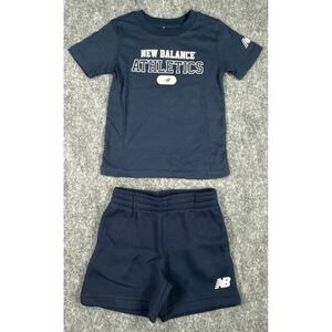 New Balance Athletics Kids 3T 2PC Short Set Navy Blue Tee and Shorts NWT